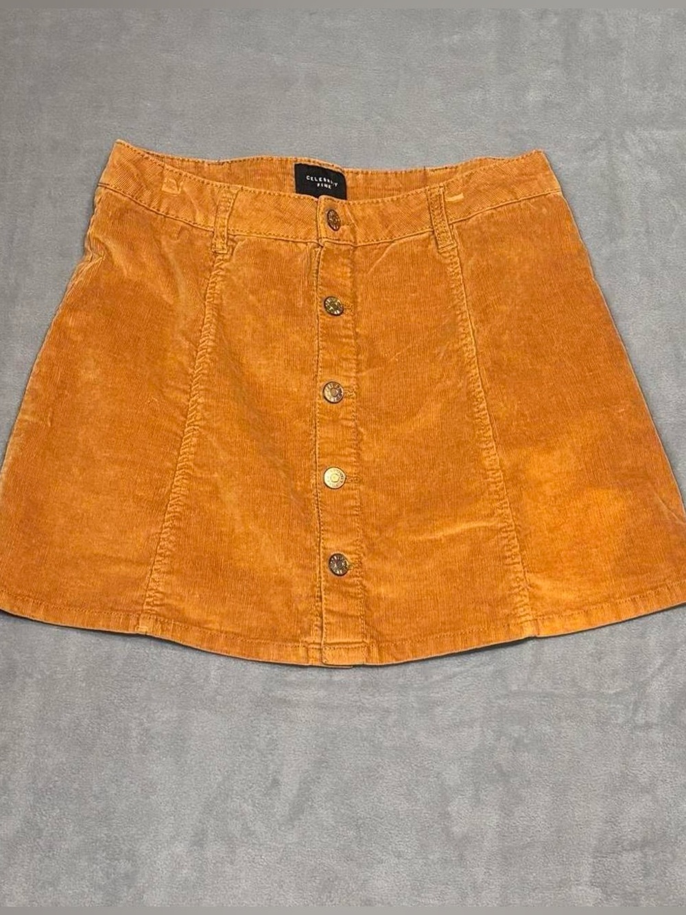 Celebrity Pink Corduroy Button-Front Mini Skirt in Orange